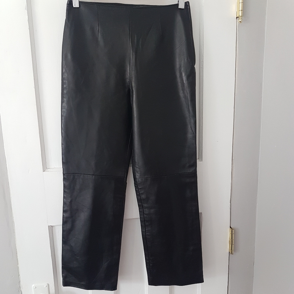 Danier Leather Straight Ankle Crop Pull On Leather Pants Sz 4
